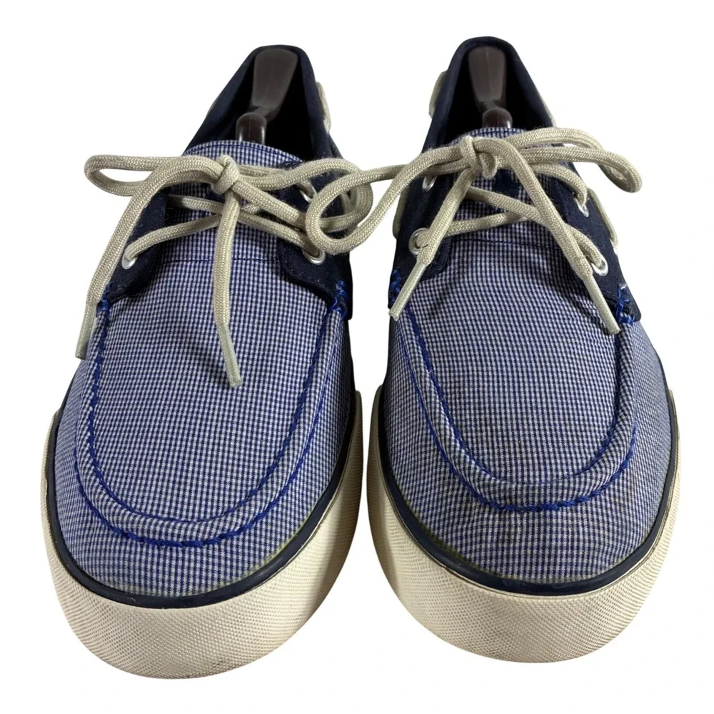 Polo Ralph Lauren Mens Gingham Canvas Boat Shoes Navy White Loafers